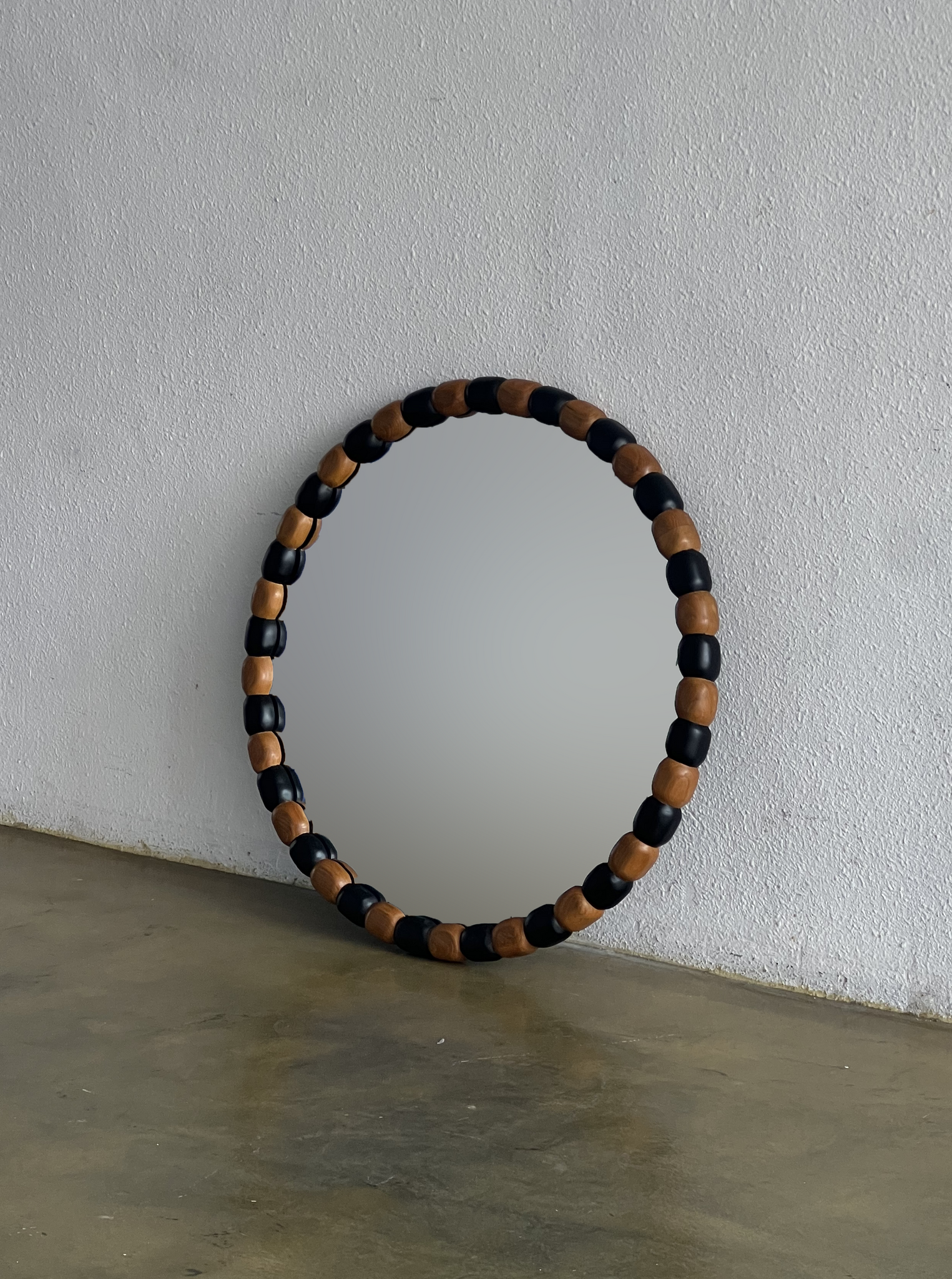 Onde Mirror Round (Teak + Black)